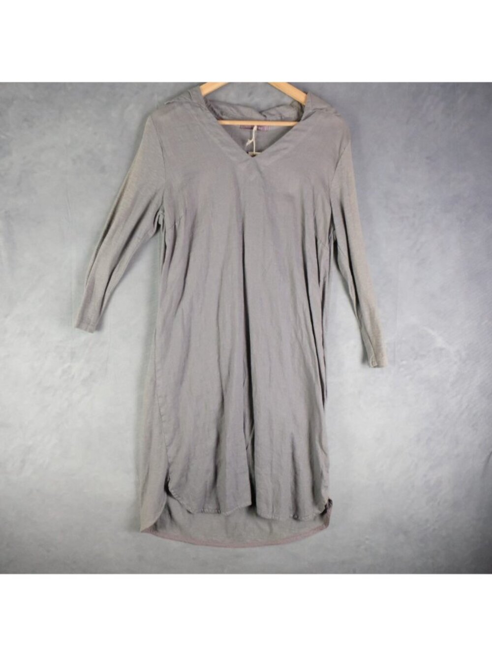 Cut Loose Dress Womens Medium Gray V Neck Long Sleeve A Line Linen Cotton Casual